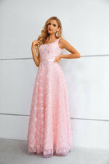 A-line Square Lace Applique Floor-length Sleeveless Backless Prom Dress-stylesnuggle