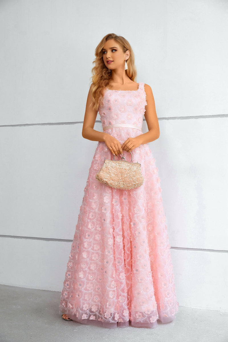 A-line Square Lace Applique Floor-length Sleeveless Backless Prom Dress-stylesnuggle