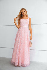 A-line Square Lace Applique Floor-length Sleeveless Backless Prom Dress-stylesnuggle