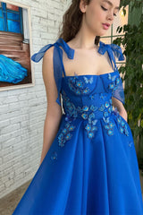 A-line Square Tea-length Sleeveless Open Back Appliques Lace Cute Prom Dress-stylesnuggle