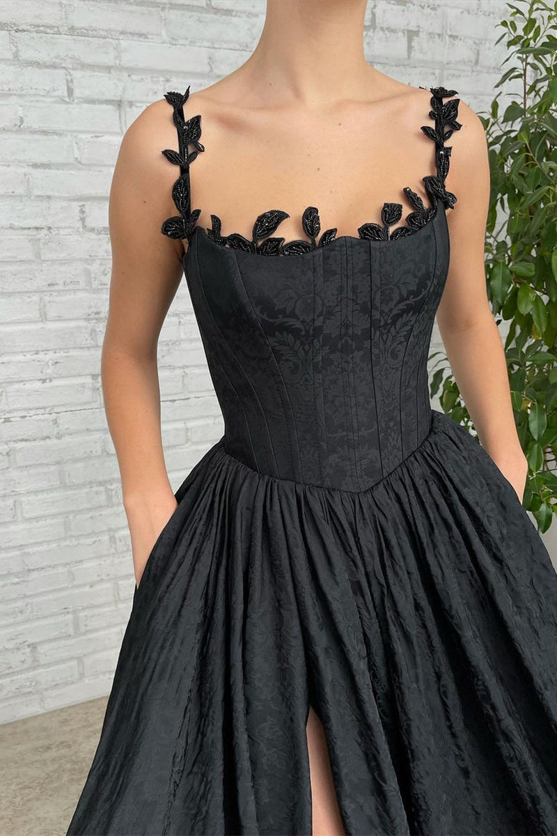 A-line Strapless Applique Off-the-shoulder Floor-length High Split Prom Dress-stylesnuggle