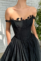 A-line Strapless Applique Off-the-shoulder Floor-length High Split Prom Dress-stylesnuggle