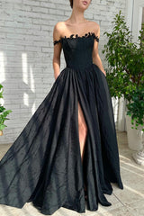 A-line Strapless Applique Off-the-shoulder Floor-length High Split Prom Dress-stylesnuggle