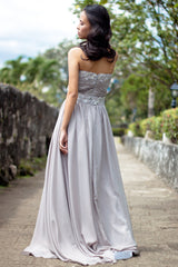 A-line Strapless Floor Length Chiffon Beaded Applique Evening Dress-stylesnuggle