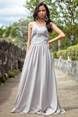 A-line Strapless Floor Length Chiffon Beaded Applique Evening Dress-stylesnuggle