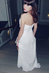 A-line Strapless Floor Length Chiffon Front Slit Rhinestone Wedding Dress-stylesnuggle