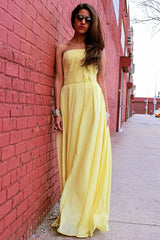 A-line Strapless Floor Length Chiffon Sleeveless Glam Prom Dress-stylesnuggle