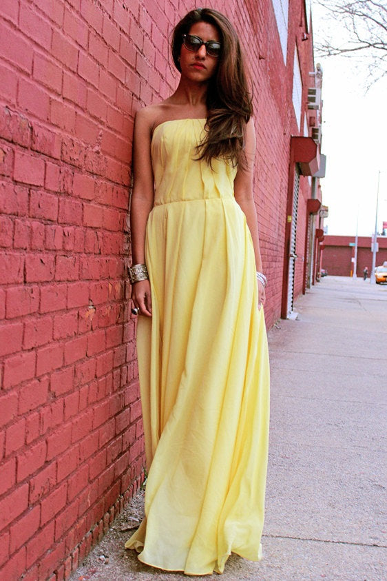 A-line Strapless Floor Length Chiffon Sleeveless Glam Prom Dress-stylesnuggle