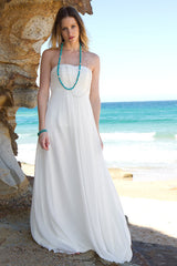 A-line Strapless Floor Length Court Chiffon Backless Wedding Dress-stylesnuggle