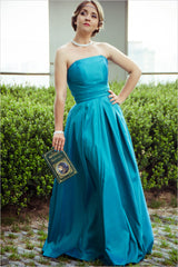 A-line Strapless Floor Length Sleeveless Chiffon Bridesmaid Dress-stylesnuggle