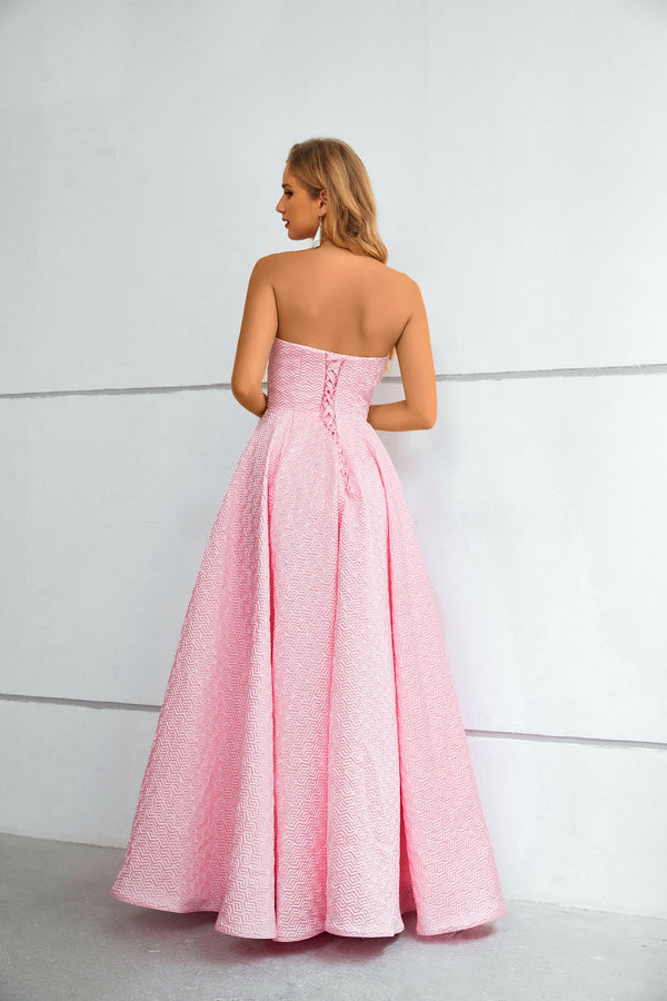 A-line Strapless Floor-length Sleeveless Open Back Modest Prom Dress-stylesnuggle