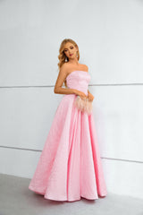 A-line Strapless Floor-length Sleeveless Open Back Modest Prom Dress-stylesnuggle