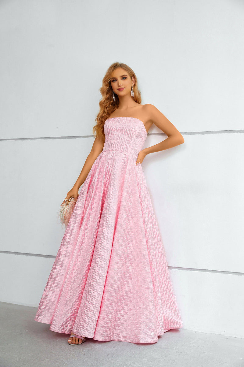 A-line Strapless Floor-length Sleeveless Open Back Modest Prom Dress-stylesnuggle