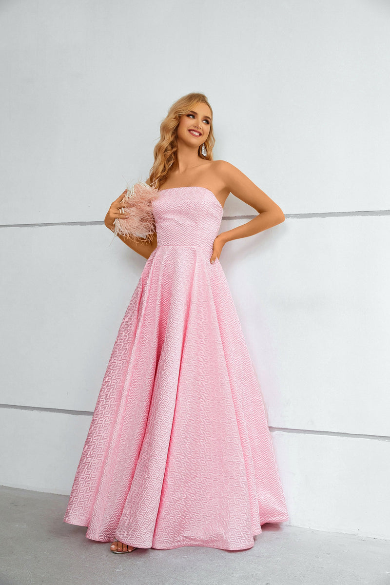 A-line Strapless Floor-length Sleeveless Open Back Modest Prom Dress-stylesnuggle