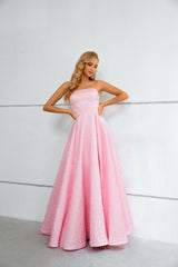 A-line Strapless Floor-length Sleeveless Open Back Modest Prom Dress-stylesnuggle