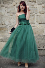 A-line Strapless Floor Length Tulle Bows Backless Prom Dress-stylesnuggle