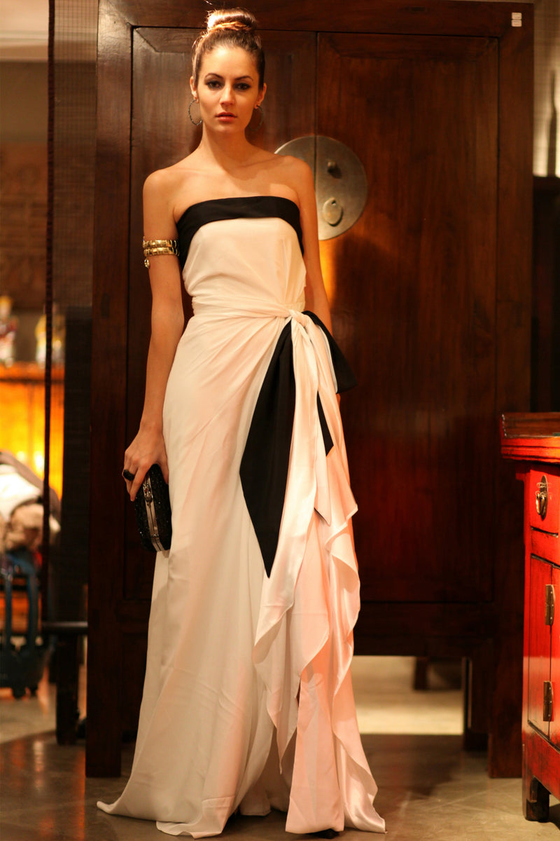 A-line Strapless Front Slit Floor Length Bicolor Chiffon Evening Dress-stylesnuggle