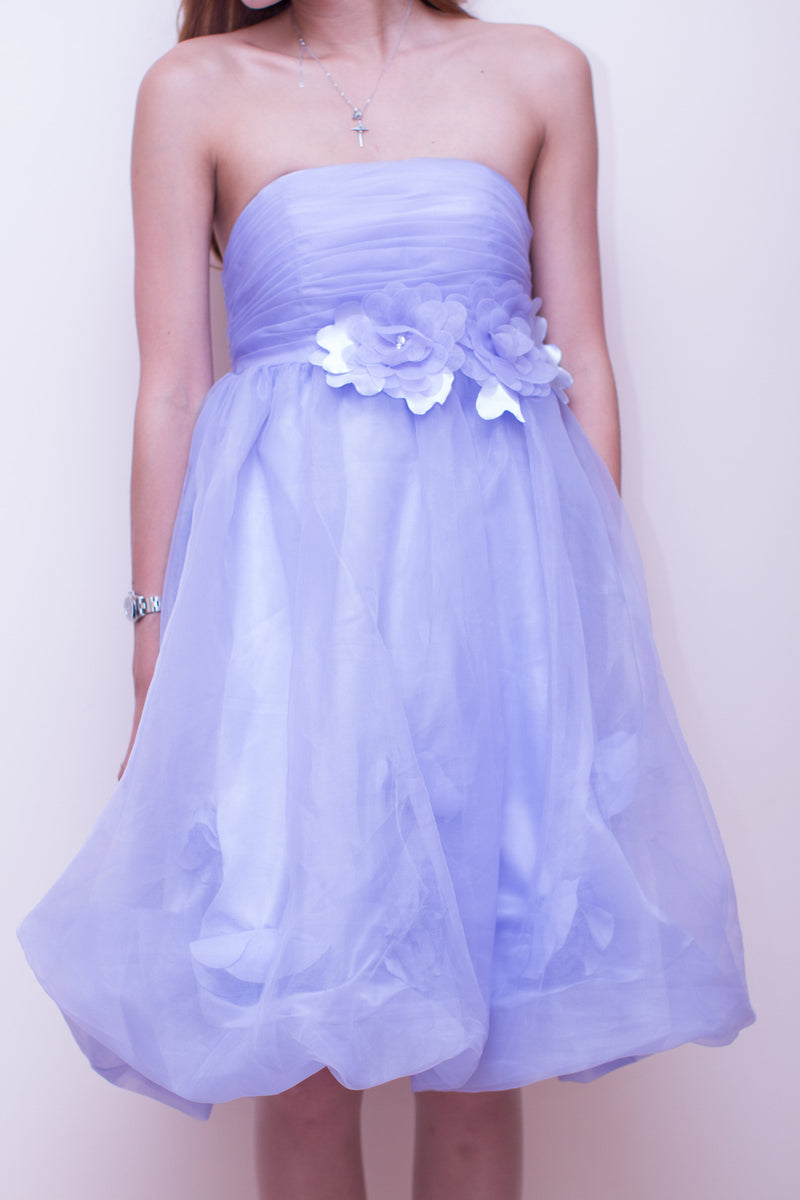 A-line Strapless Knee Length Tulle Flower Homecoming Dress-stylesnuggle