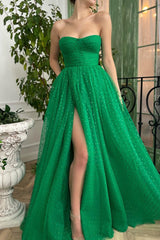 A-line Strapless Sweetheart Sequined Floor-length Sleeveless Open Back High Split Prom Dress-stylesnuggle