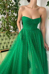 A-line Strapless Sweetheart Sequined Floor-length Sleeveless Open Back High Split Prom Dress-stylesnuggle