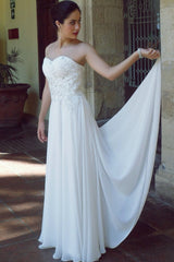 A-line Sweetheart Floor Length Chiffon Beaded Wedding Dress-stylesnuggle