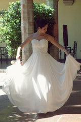 A-line Sweetheart Floor Length Chiffon Beaded Wedding Dress-stylesnuggle