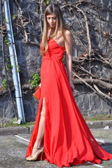 A-line Sweetheart Floor Length Chiffon Front Slit Prom Dress-stylesnuggle