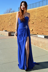 A-line Sweetheart Floor Length Chiffon Front Slit Rhinestone Prom Dress-stylesnuggle