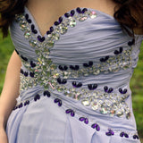 A-line Sweetheart Floor Length Chiffon Rhinestone Prom Dress-stylesnuggle