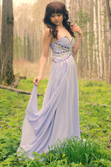 A-line Sweetheart Floor Length Chiffon Rhinestone Prom Dress-stylesnuggle