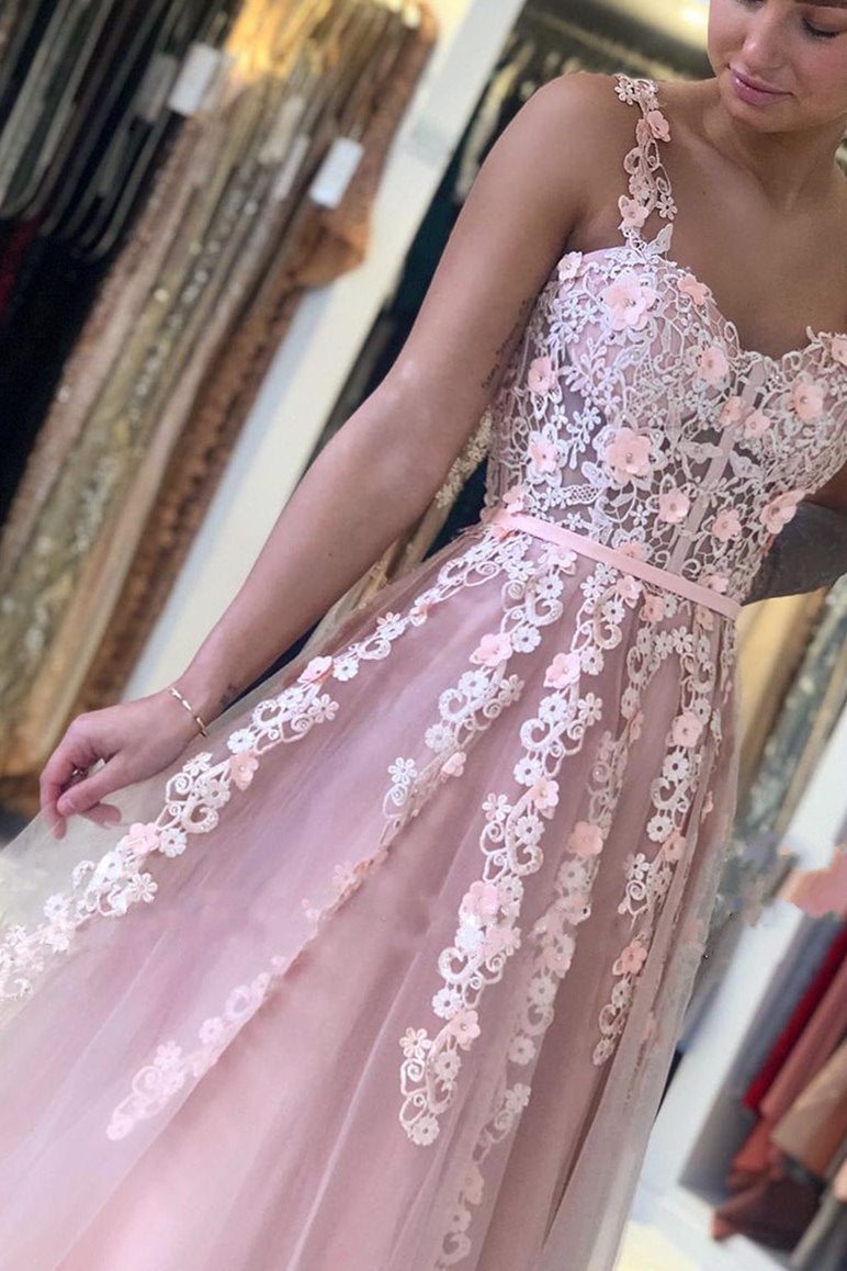 A-line Sweetheart Floor-length Sleeveless Backless Lace Applique Prom Dress-stylesnuggle