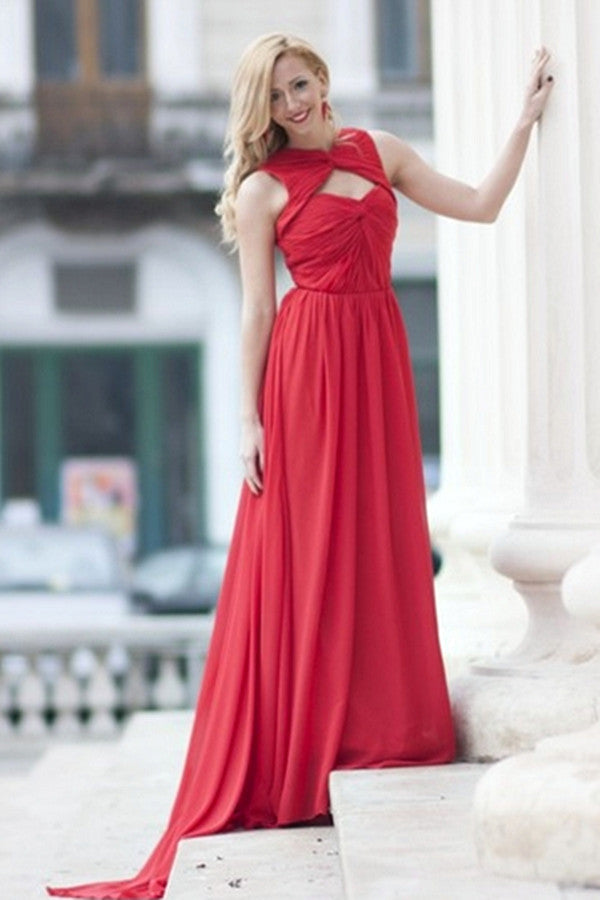 A-line Sweetheart Floor Length Sleeveless Chiffon Evening Dress-stylesnuggle