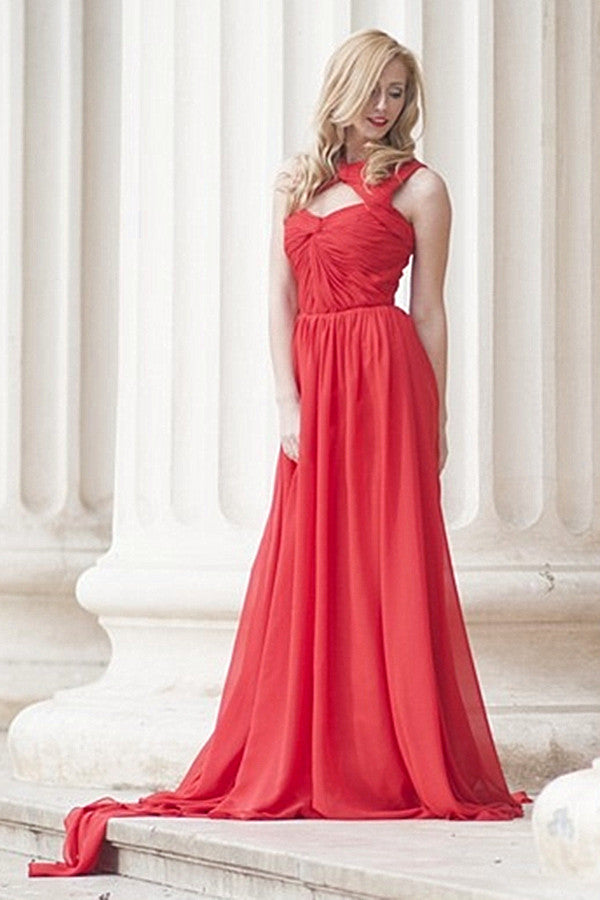 A-line Sweetheart Floor Length Sleeveless Chiffon Evening Dress-stylesnuggle