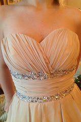 A-line Sweetheart Hi-low Length Chiffon Rhinestone Prom Dress-stylesnuggle