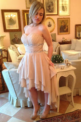 A-line Sweetheart Hi-low Length Chiffon Rhinestone Prom Dress-stylesnuggle