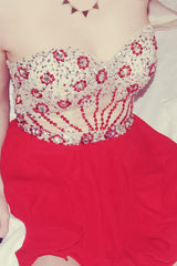 A-line Sweetheart Knee Length Chiffon Rhinestone Prom Dress-stylesnuggle