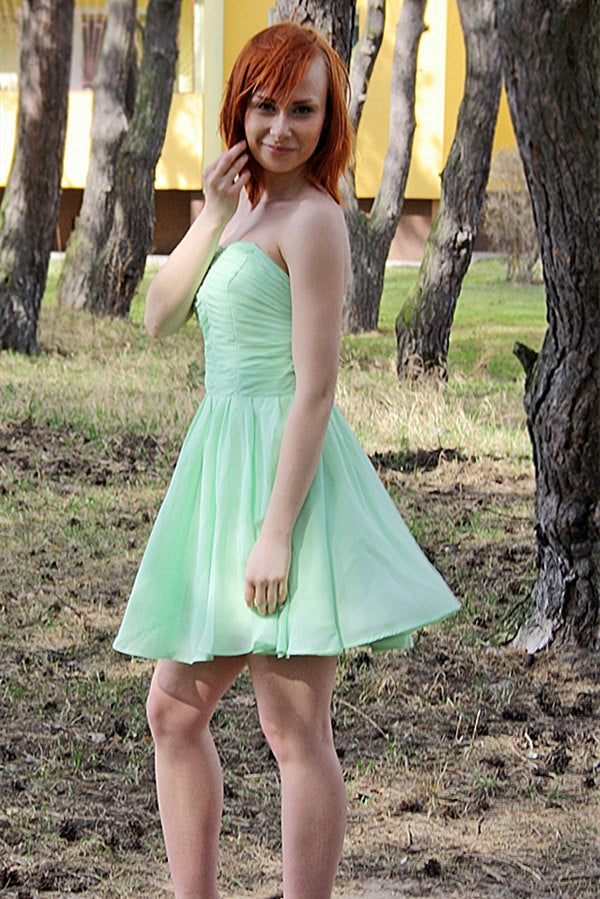 A-line Sweetheart Knee Length Chiffon Sleeveless Prom Dress-stylesnuggle