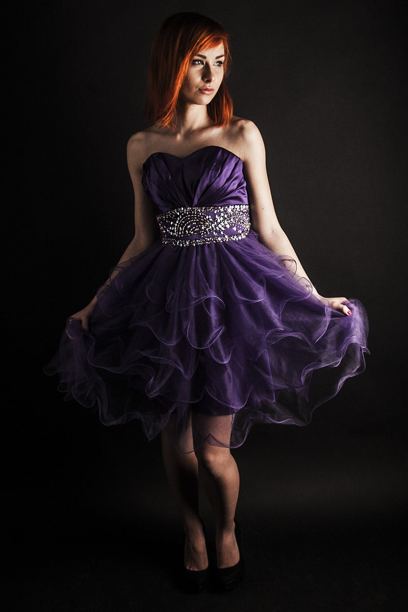 A-line Sweetheart Knee Length Tulle Beaded Backless Homecoming Dress-stylesnuggle