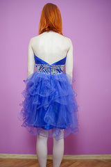 A-line Sweetheart Knee Length Tulle Beaded Backless Homecoming Dress-stylesnuggle