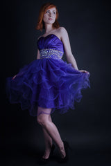 A-line Sweetheart Knee Length Tulle Beaded Backless Homecoming Dress-stylesnuggle