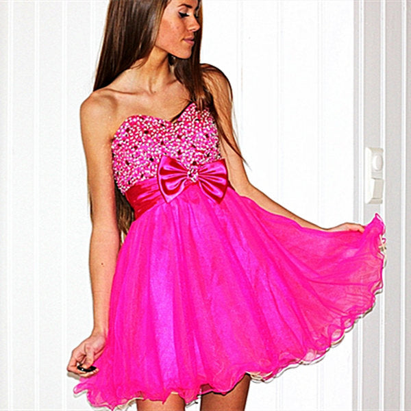 A-line Sweetheart Knee Length Tulle Beaded Flower Homecoming Dress-stylesnuggle