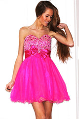 A-line Sweetheart Knee Length Tulle Beaded Flower Homecoming Dress-stylesnuggle