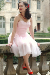 A-line Sweetheart Knee Length Tulle Sleeveless Prom Dress-stylesnuggle