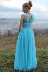 A-line Sweetheart Wide Strap Floor Length Chiffon Rhinestone Prom Dress-stylesnuggle