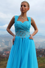 A-line Sweetheart Wide Strap Floor Length Chiffon Rhinestone Prom Dress-stylesnuggle