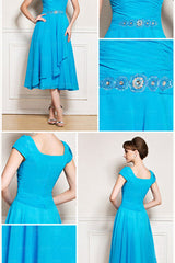 A-line tea length jewel applique mother's dress-stylesnuggle