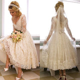 stylesnuggle custom white lace tea length wedding dresses in high quality at factory price, saving your money and making you shinning at your party.