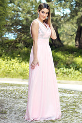 A-line V-neck Floor Length Chiffon Rhinestone Backless Prom Dress-stylesnuggle