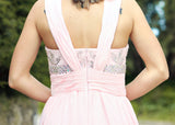 A-line V-neck Floor Length Chiffon Rhinestone Backless Prom Dress-stylesnuggle