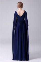 A-Line V-neck Floor Length Long sleeves Backless Sequined mother's dress-stylesnuggle